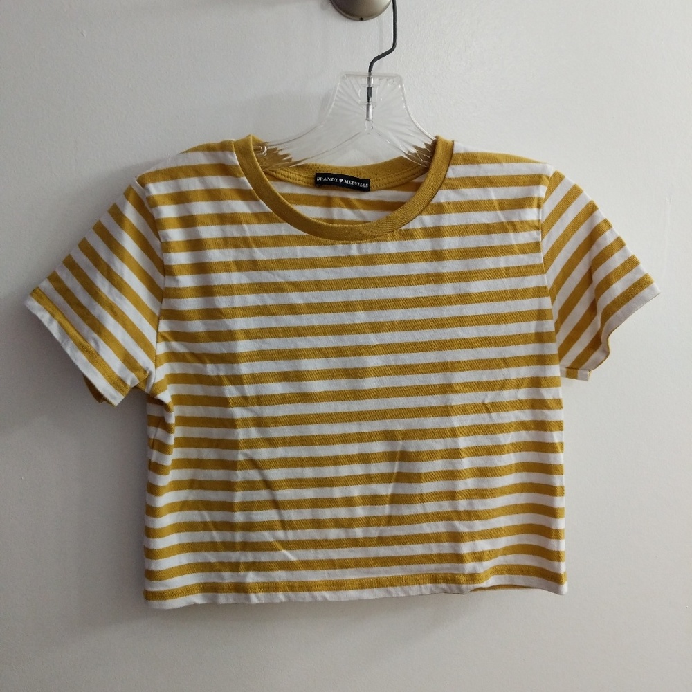 Brandy Melville yellow mustard striped crop top - Picture 2 of 4